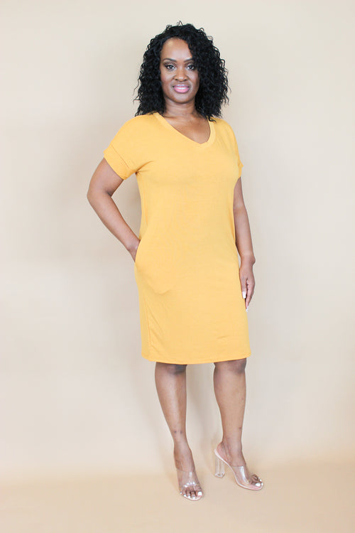 Mia Dress | V-Neck | Golden Mustard - Forever Grace Boutique