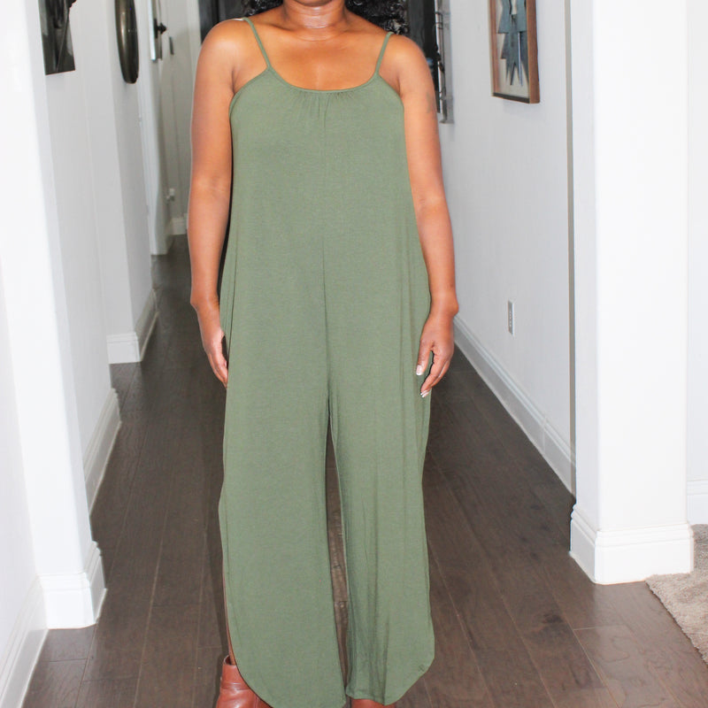 Jumpsuit With Side Slits | Army Green