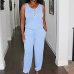 Sleeveless Jogger Jumpsuit With Pockets | Spring Blue