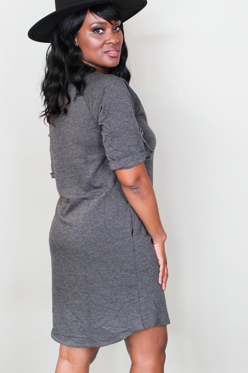 Serenity | Short Sleeve Tunic Dress | Charcoal - Forever Grace Boutique